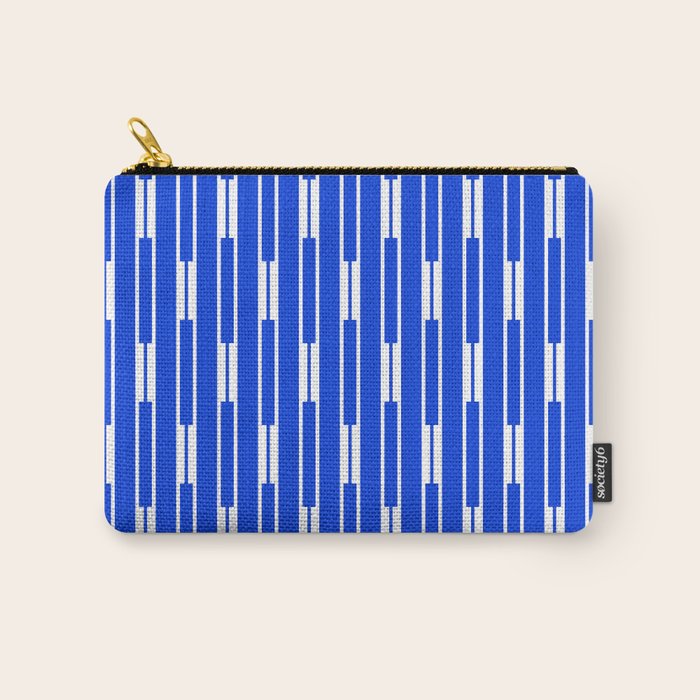 Geo Chain Vertical Block Stripe Pattern in Royal Blue and White Carry All Pouch Gallery Image 1
