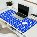 Geo Chain Vertical Block Stripe Pattern in Royal Blue and White Desk Mat Gallery Image 2