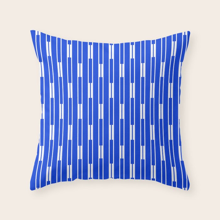 Geo Chain Vertical Block Stripe Pattern in Royal Blue and White Throw Pillow Gallery Image 1