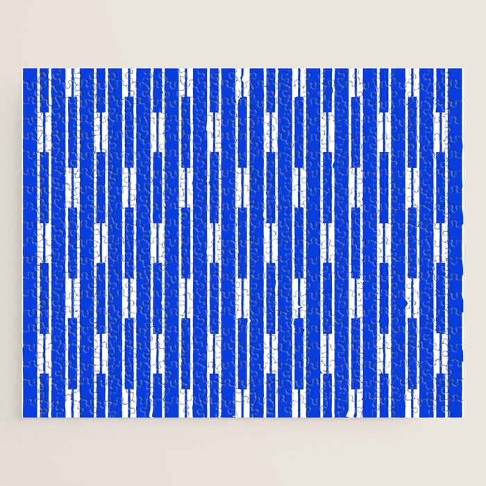 Geo Chain Vertical Block Stripe Pattern in Royal Blue and White Jigsaw Puzzle Gallery Image 1