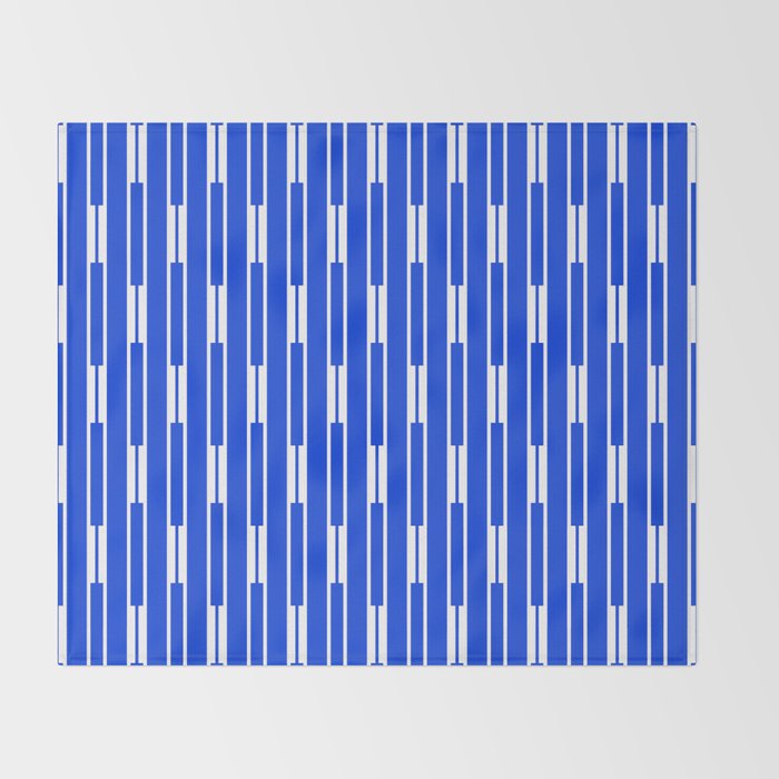 Geo Chain Vertical Block Stripe Pattern in Royal Blue and White Throw Blanket Gallery Image 2
