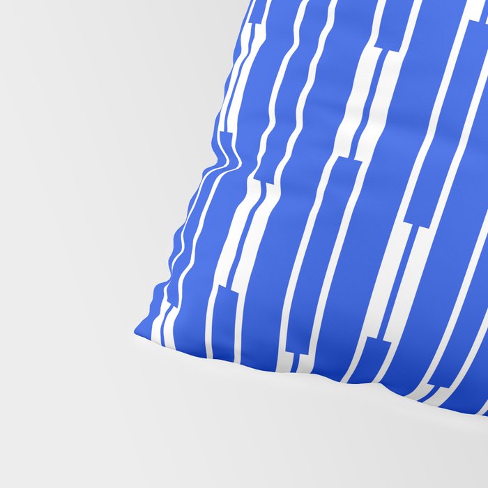 Geo Chain Vertical Block Stripe Pattern in Royal Blue and White Pillow Sham Gallery Image 4