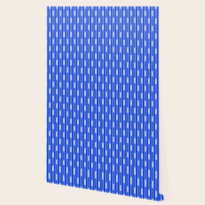 Geo Chain Vertical Block Stripe Pattern in Royal Blue and White Wallpaper Gallery Image 2