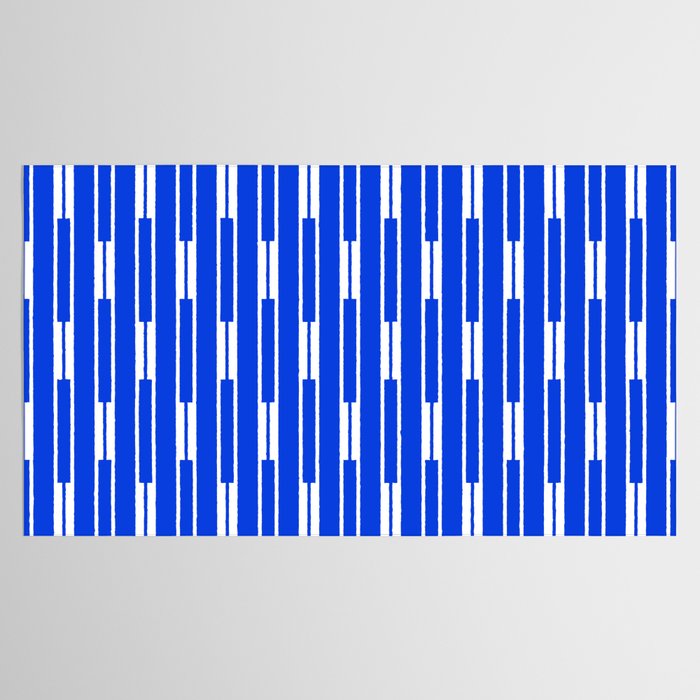 Geo Chain Vertical Block Stripe Pattern in Royal Blue and White Tablecloth Gallery Image 2