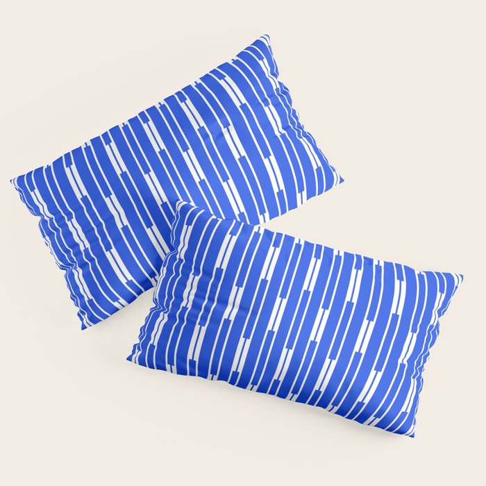 Geo Chain Vertical Block Stripe Pattern in Royal Blue and White Pillow Sham Gallery Image 2