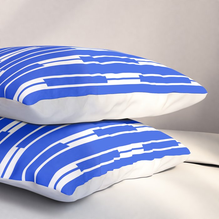 Geo Chain Vertical Block Stripe Pattern in Royal Blue and White Pillow Sham Gallery Image 3