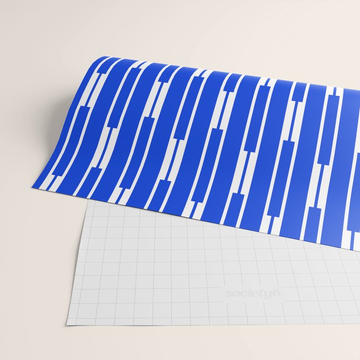 Geo Chain Vertical Block Stripe Pattern in Royal Blue and White Wrapping Paper Gallery Image 2