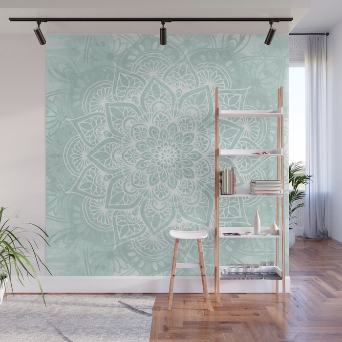 Mandala, Yoga, Love, Flower of Life, Teal Green Wall Mural Gallery Image 1