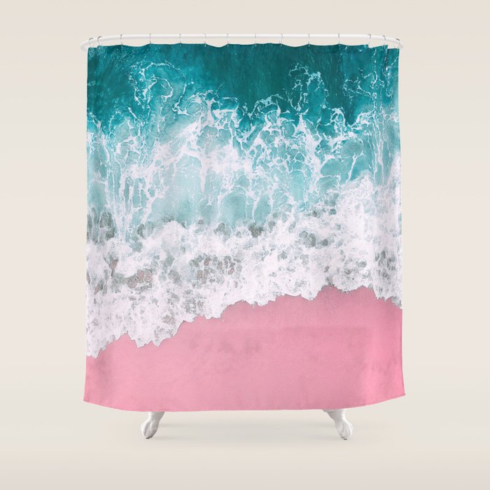 Turquoise Sea Pastel Beach Shower Curtain Gallery Image 1