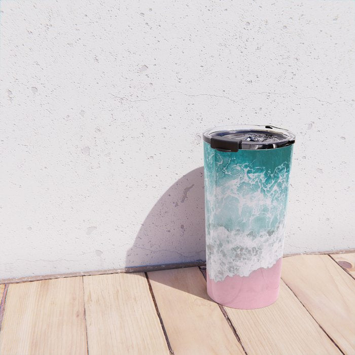Turquoise Sea Pastel Beach Travel Mug Gallery Image 4