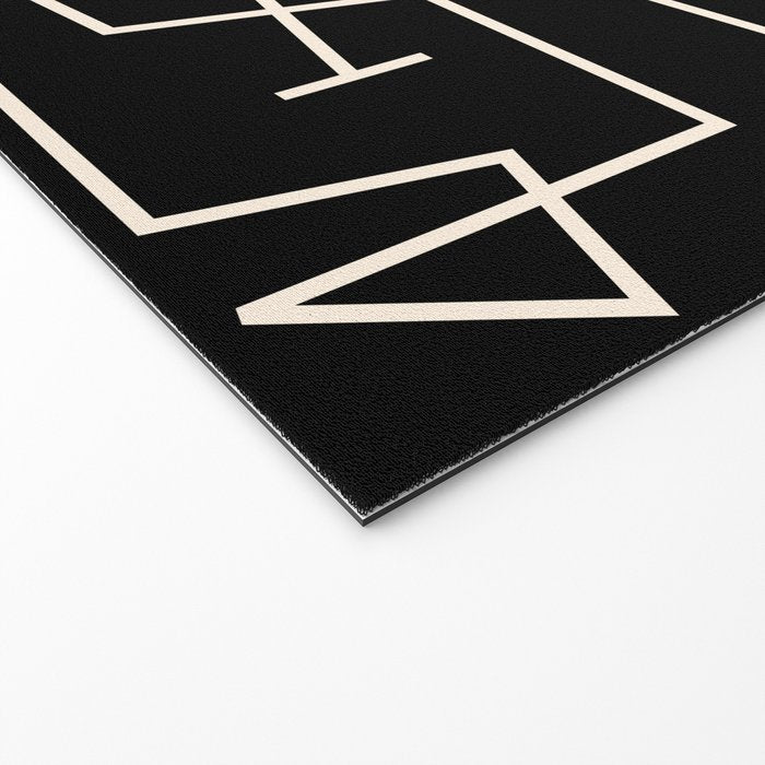 Peripatesis Modern Minimalist Abstract Line Art in Black and Almond Cream Welcome Mat Gallery Image 2