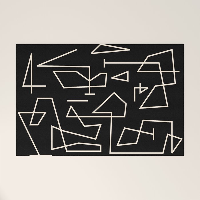 Peripatesis Modern Minimalist Abstract Line Art in Black and Almond Cream Welcome Mat Gallery Image 1