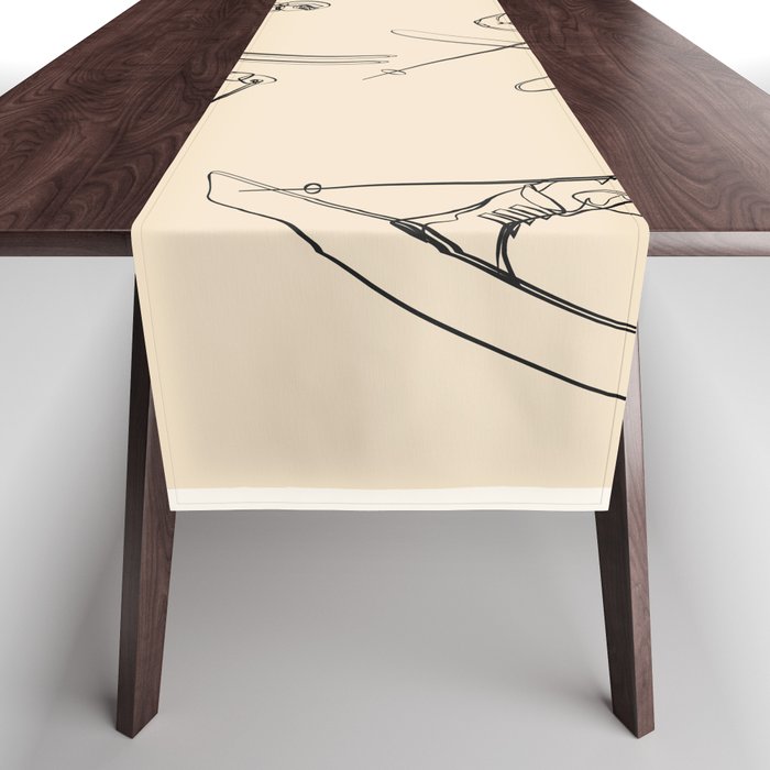 Minimal Skiers Line Art 2 Table Runner Gallery Image 1