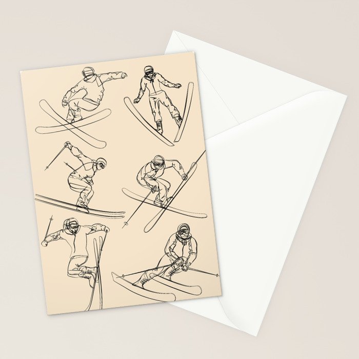 Minimal Skiers Line Art 2 Stationery Card Gallery Image 2