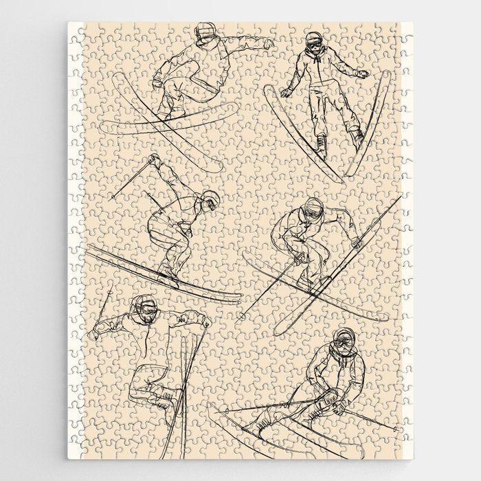 Minimal Skiers Line Art 2 Jigsaw Puzzle Gallery Image 1