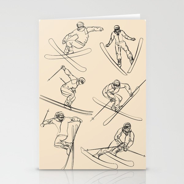 Minimal Skiers Line Art 2 Stationery Card Gallery Image 1