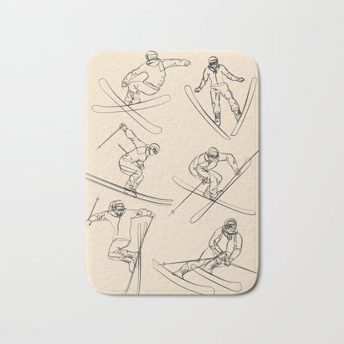 Minimal Skiers Line Art 2 Bath Mat Gallery Image 1