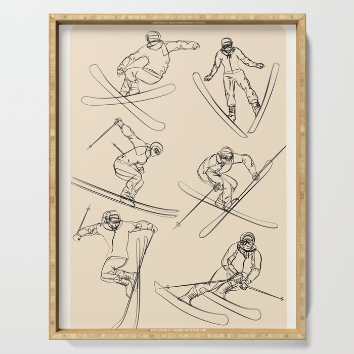 Minimal Skiers Line Art 2 Serving Tray Gallery Image 1