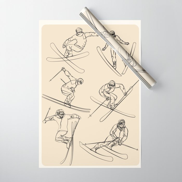 Minimal Skiers Line Art 2 Wrapping Paper Gallery Image 1