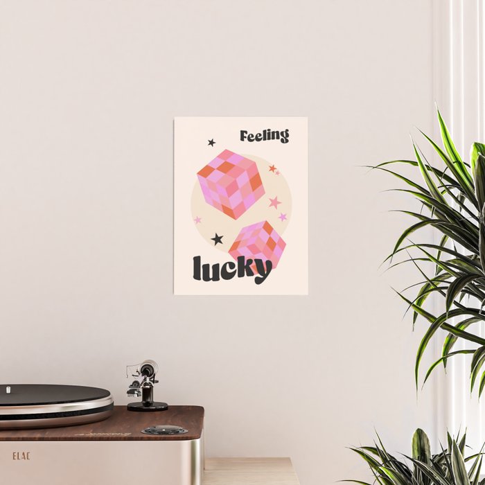 Feeling Lucky Funky Groovy Typographic Print Poster Gallery Image 2