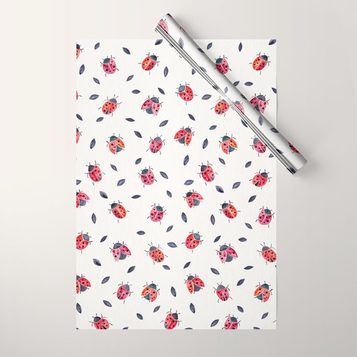 Lucky Ladybugs & Black Leaves Wrapping Paper Gallery Image 1