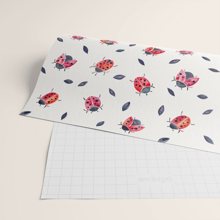 Lucky Ladybugs & Black Leaves Wrapping Paper Gallery Image 2