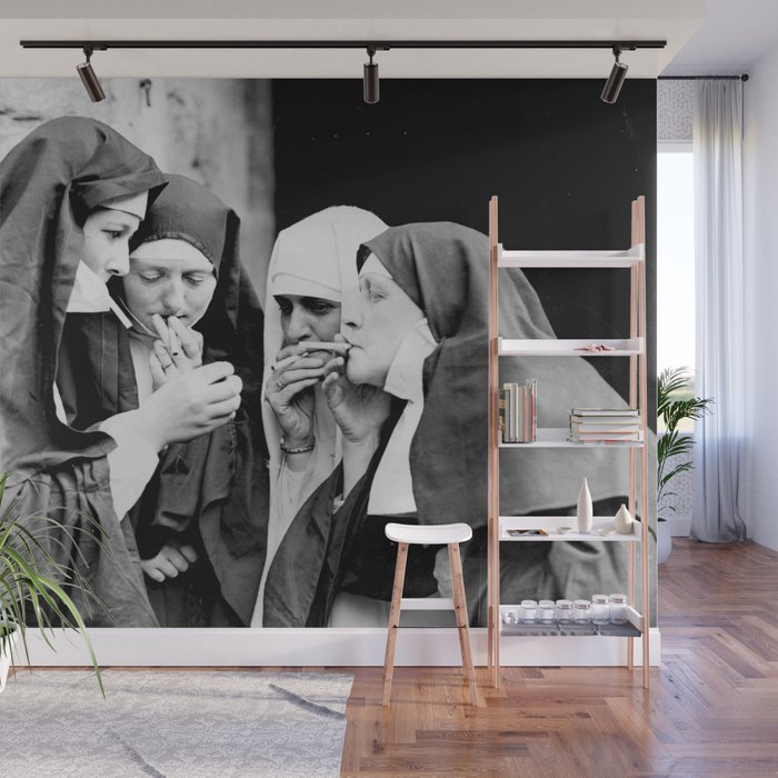 Smoking Nuns Vintage Photo -Smoking Nuns Wall Mural Gallery Image 1