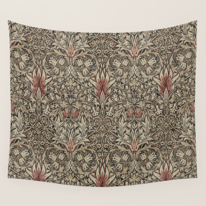 William Morris Vintage Snakeshead Charcoal Spice Pattern  Wall Tapestry Gallery Image 1