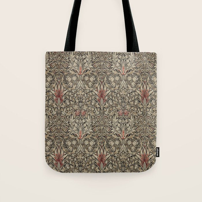 William Morris Vintage Snakeshead Charcoal Spice Pattern  Tote Bag Gallery Image 1