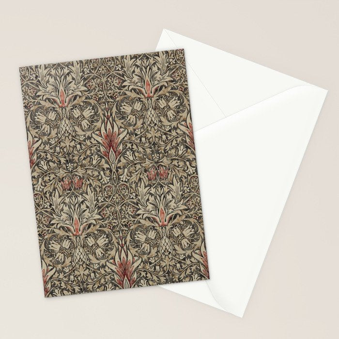 William Morris Vintage Snakeshead Charcoal Spice Pattern  Stationery Card Gallery Image 2