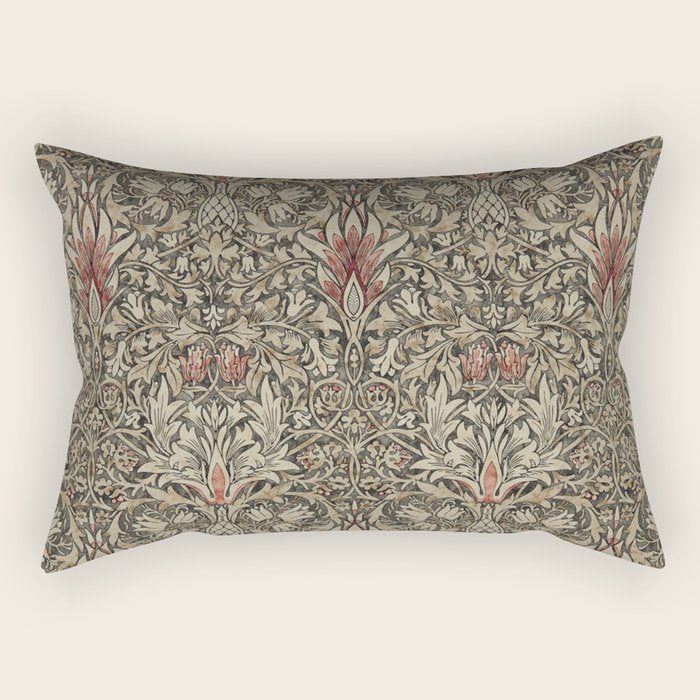 William Morris Vintage Snakeshead Charcoal Spice Pattern  Rectangular Pillow Gallery Image 2