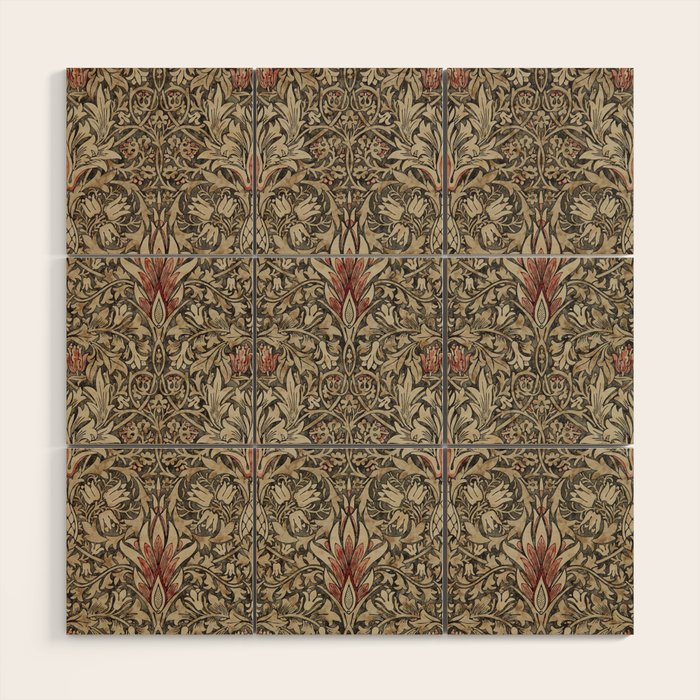 William Morris Vintage Snakeshead Charcoal Spice Pattern  Wood Wall Art Gallery Image 1