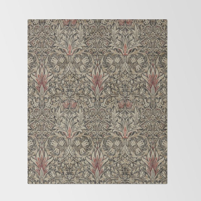 William Morris Vintage Snakeshead Charcoal Spice Pattern  Throw Blanket Gallery Image 2