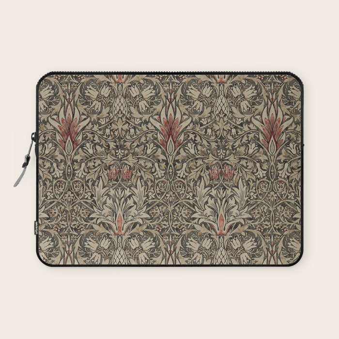 William Morris Vintage Snakeshead Charcoal Spice Pattern  Laptop Sleeve Gallery Image 1