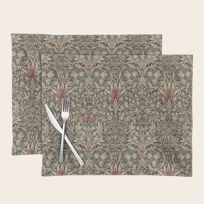 William Morris Vintage Snakeshead Charcoal Spice Pattern  Placemat Gallery Image 1