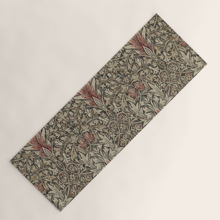 William Morris Vintage Snakeshead Charcoal Spice Pattern  Yoga Mat Gallery Image 1