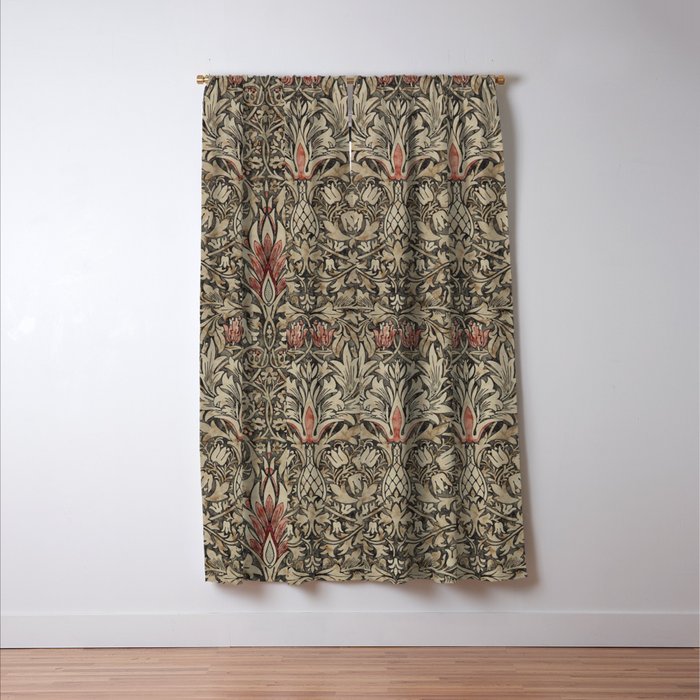 William Morris Vintage Snakeshead Charcoal Spice Pattern  Window Curtain Gallery Image 3