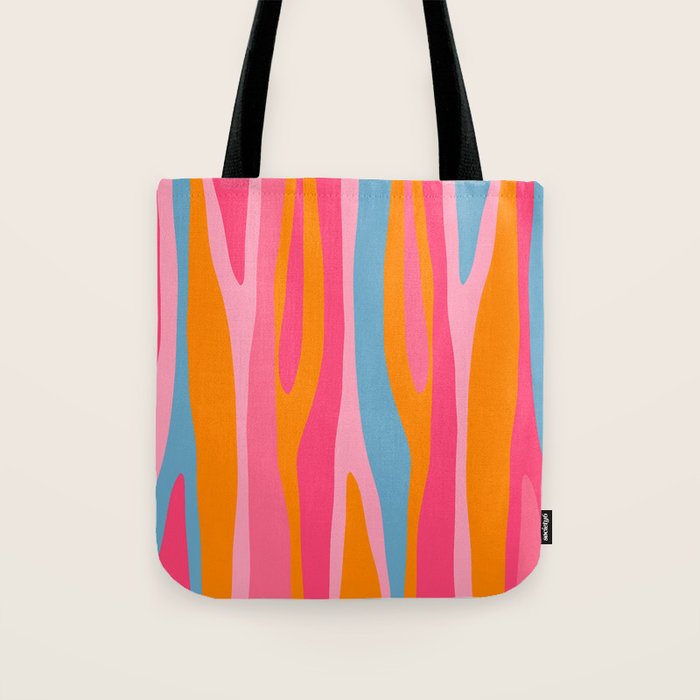 Colorful Eclectic Abstract Wild Stripes Pattern in Pink Orange Blue Tote Bag Gallery Image 1