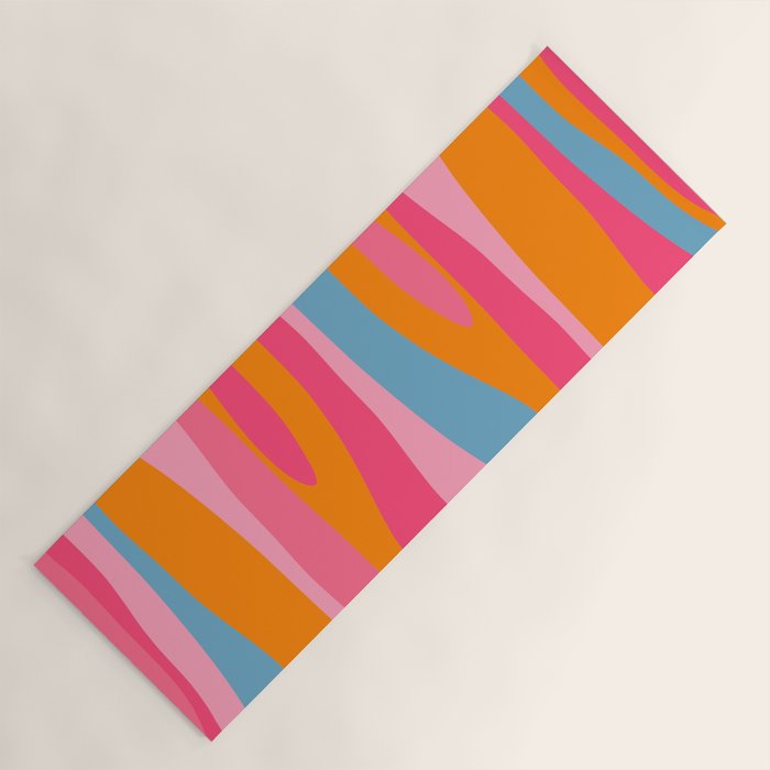 Colorful Eclectic Abstract Wild Stripes Pattern in Pink Orange Blue Yoga Mat Gallery Image 1