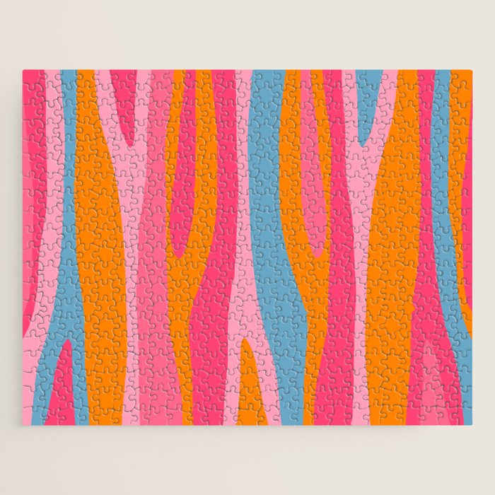 Colorful Eclectic Abstract Wild Stripes Pattern in Pink Orange Blue Jigsaw Puzzle Gallery Image 1