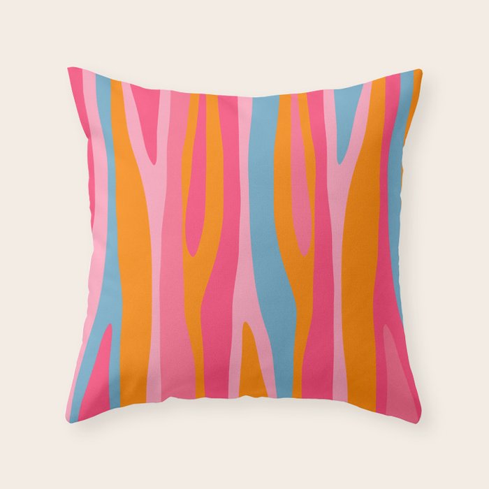 Colorful Eclectic Abstract Wild Stripes Pattern in Pink Orange Blue Throw Pillow Gallery Image 1