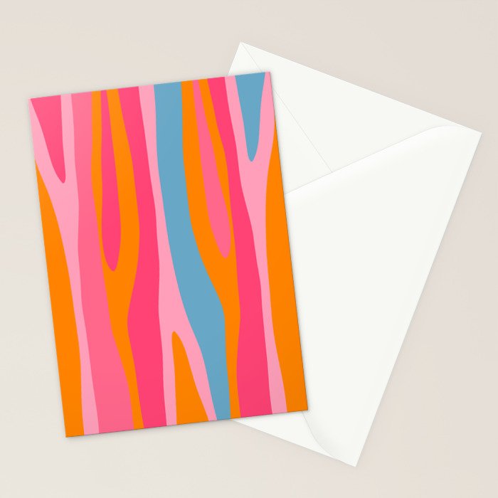 Colorful Eclectic Abstract Wild Stripes Pattern in Pink Orange Blue Stationery Card Gallery Image 2