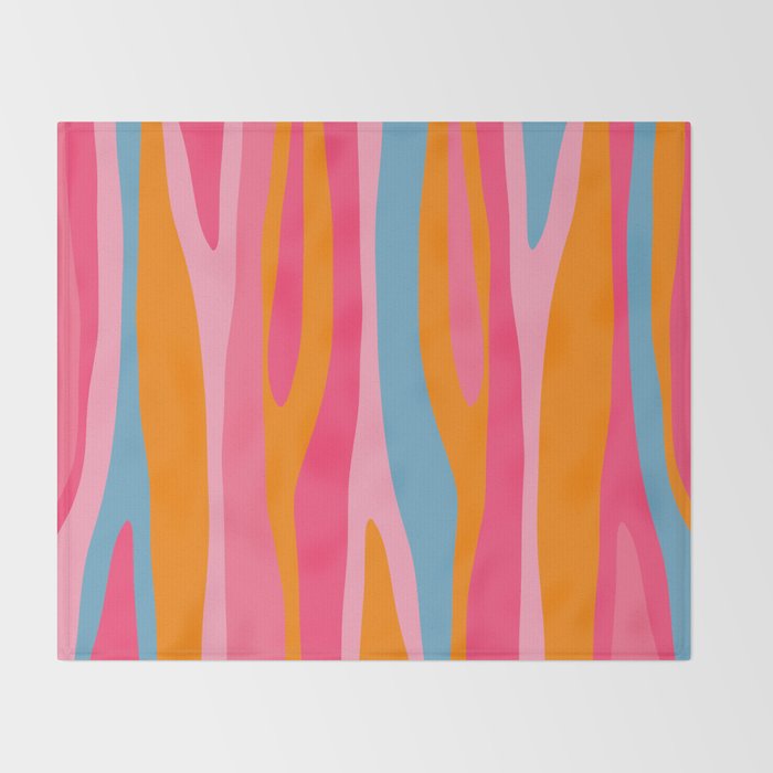 Colorful Eclectic Abstract Wild Stripes Pattern in Pink Orange Blue Throw Blanket Gallery Image 2