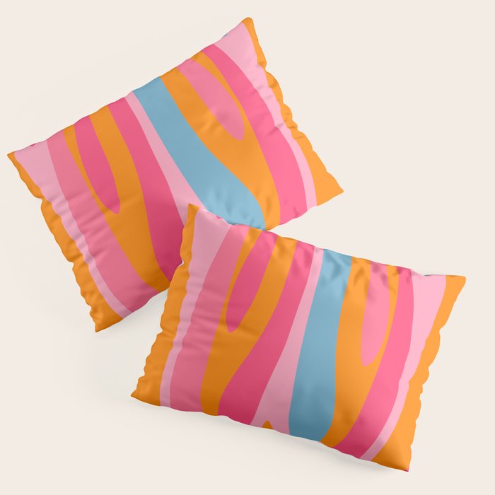 Colorful Eclectic Abstract Wild Stripes Pattern in Pink Orange Blue Pillow Sham Gallery Image 1