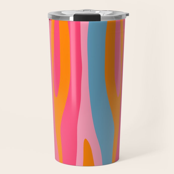 Colorful Eclectic Abstract Wild Stripes Pattern in Pink Orange Blue Travel Mug Gallery Image 1