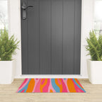 Colorful Eclectic Abstract Wild Stripes Pattern in Pink Orange Blue Welcome Mat Gallery Image 3