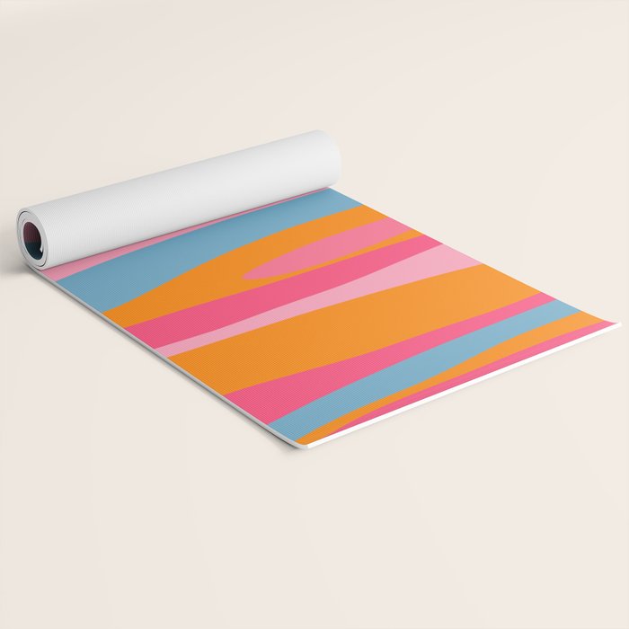 Colorful Eclectic Abstract Wild Stripes Pattern in Pink Orange Blue Yoga Mat Gallery Image 2