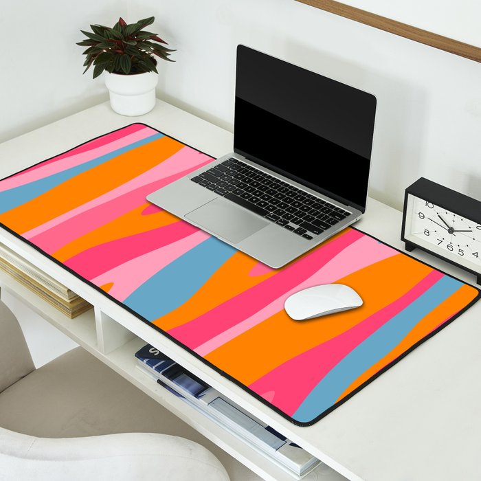 Colorful Eclectic Abstract Wild Stripes Pattern in Pink Orange Blue Desk Mat Gallery Image 2