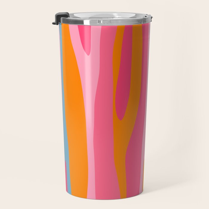 Colorful Eclectic Abstract Wild Stripes Pattern in Pink Orange Blue Travel Mug Gallery Image 3