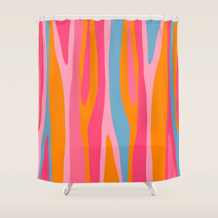 Colorful Eclectic Abstract Wild Stripes Pattern in Pink Orange Blue Shower Curtain Gallery Image 1